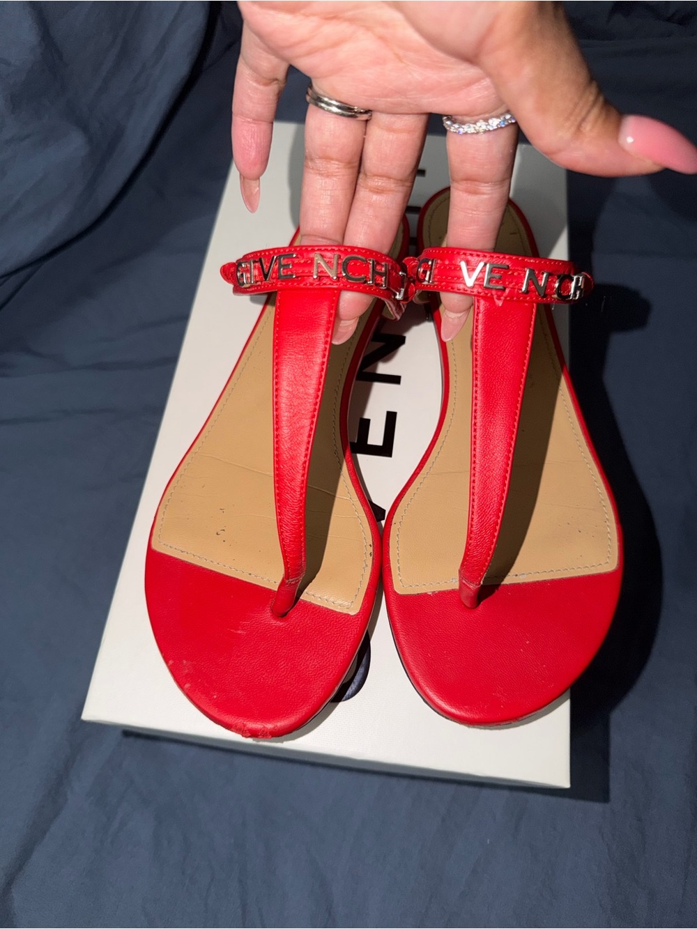 Givenchy Red Leather Thong Logo Sandals